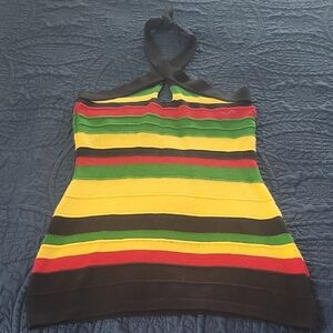 Yellow and Red Striped Halter Tank Top